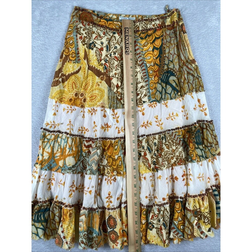 Alberto Makali Tiered Patchwork Midi Skirt Size 8 Brown Forrest Boho Gypsy Whims - Picture 6 of 8